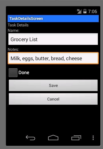 Screenshot of an earlier mobile task-list project